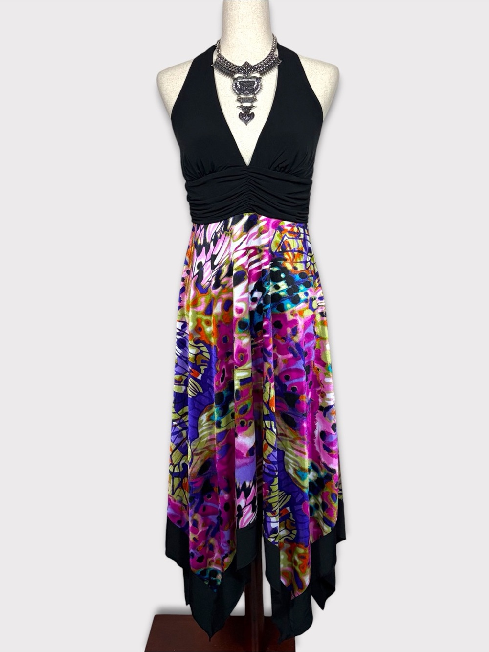 Studio Y Babydoll Butterfly Asymmetrical Hem Maxi Dress Medium Fairy Colorful
